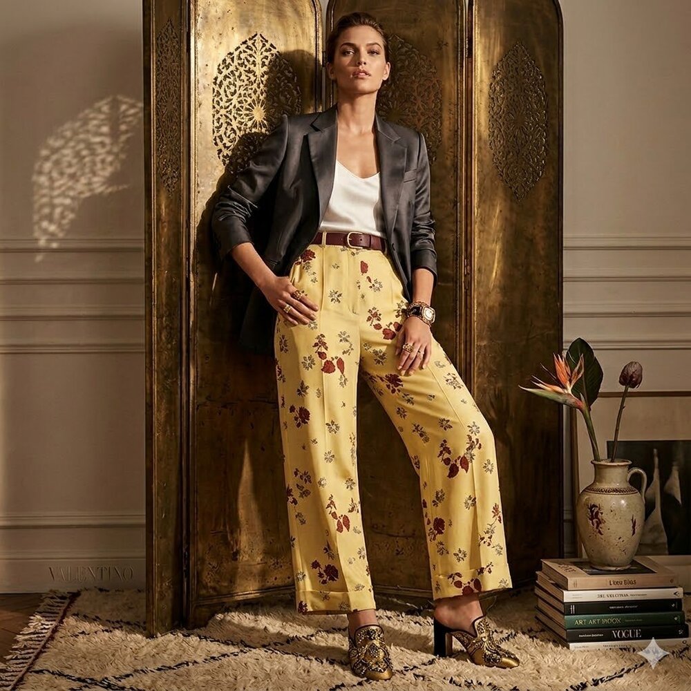 Valentino Floral Print Silk Wide Leg Pants New with Tags IT 44  US 8 NWT